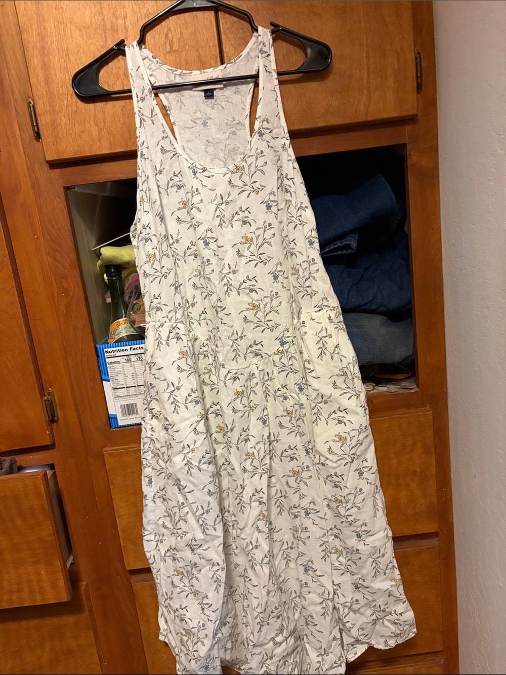 Universal Thread Cream Floral Racerback Top with Subtle Green and Blue Print